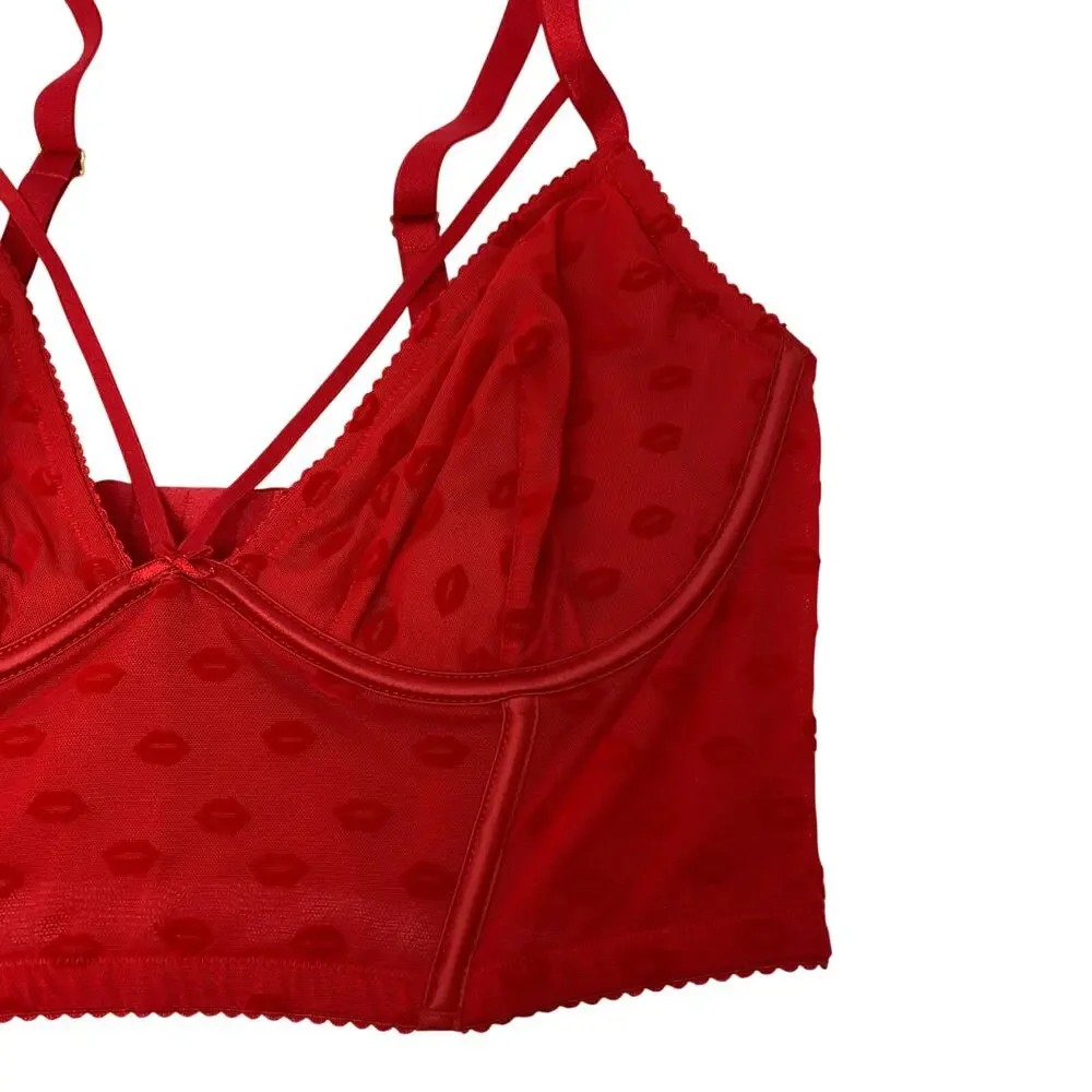 Victoria's Secret Very Sexy Red Lips Mesh Longline Underwire Bra 36DD